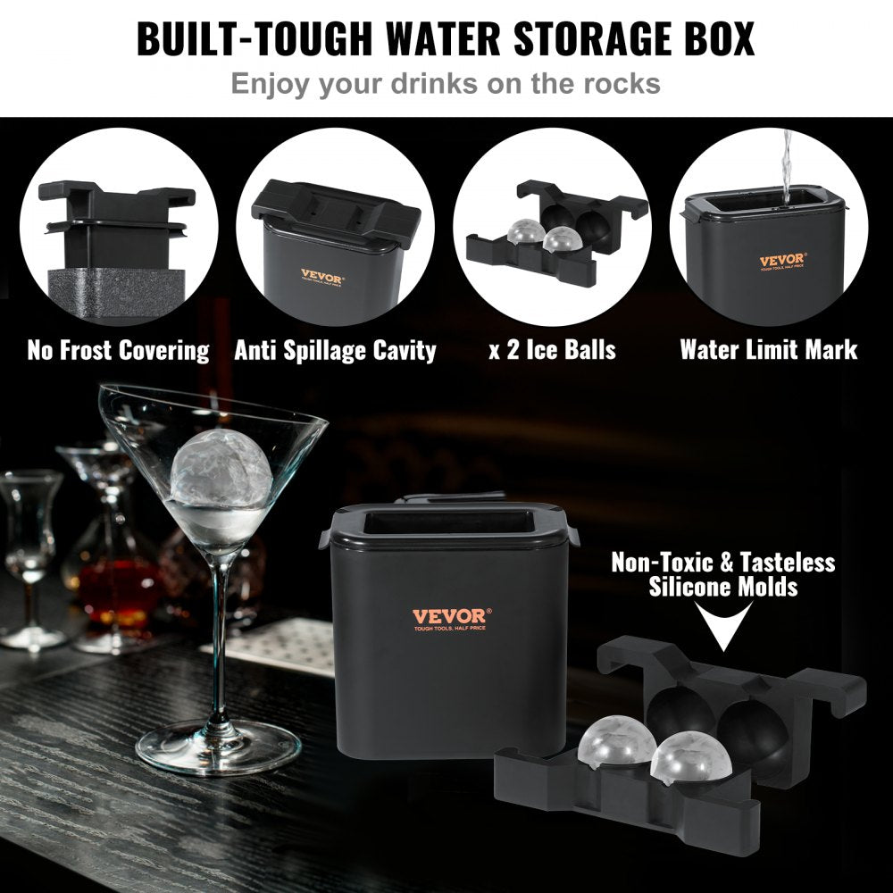 ODDTOOLS Ice Ball Maker, Crystal Clear Ice Ball Maker 2.36inch Ice Sphere Maker with Storage Bag and Ice Clamp, Round Clear Ice Cube 2-Cavity Ice Press Maker for Whiskey Scotch Cocktail Brandy
