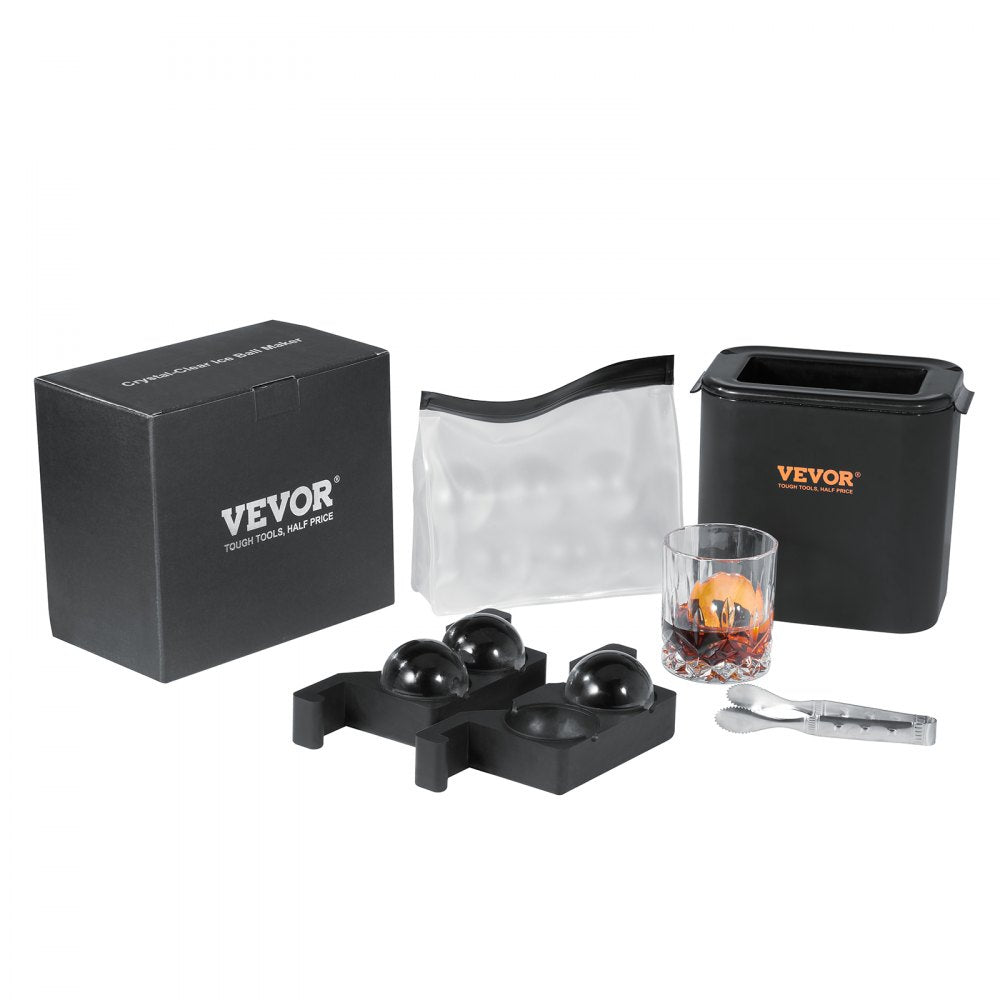 ODDTOOLS Ice Ball Maker, Crystal Clear Ice Ball Maker 2.36inch Ice Sphere Maker with Storage Bag and Ice Clamp, Round Clear Ice Cube 2-Cavity Ice Press Maker for Whiskey Scotch Cocktail Brandy