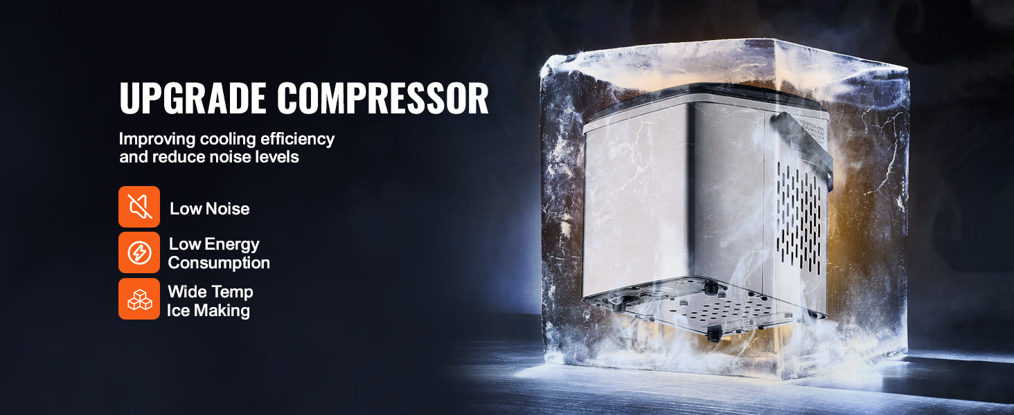 This Countertop Ice Maker, 9 Cubes Ready in 7 Mins, 26lbs in 24Hrs, Self-Cleaning Portable Ice Maker with Ice Scoop and Basket, Stainless Steel Ice Machine with 2 Size Bullet Ice for Home Kitchen Bar