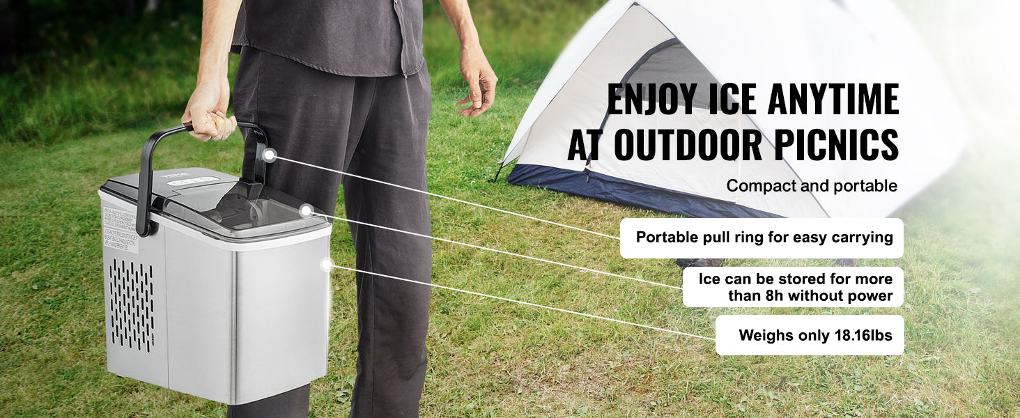 This Countertop Ice Maker, 9 Cubes Ready in 7 Mins, 26lbs in 24Hrs, Self-Cleaning Portable Ice Maker with Ice Scoop and Basket, Stainless Steel Ice Machine with 2 Size Bullet Ice for Home Kitchen Bar