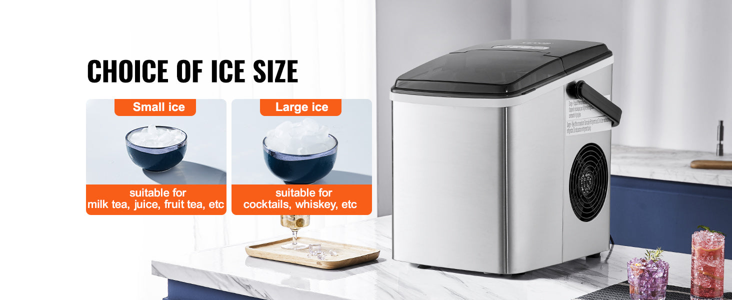 This Countertop Ice Maker, 9 Cubes Ready in 7 Mins, 26lbs in 24Hrs, Self-Cleaning Portable Ice Maker with Ice Scoop and Basket, Stainless Steel Ice Machine with 2 Size Bullet Ice for Home Kitchen Bar