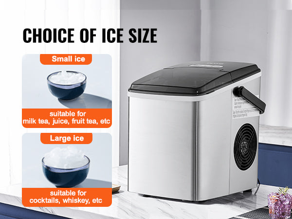 This Countertop Ice Maker, 9 Cubes Ready in 7 Mins, 26lbs in 24Hrs, Self-Cleaning Portable Ice Maker with Ice Scoop and Basket, Stainless Steel Ice Machine with 2 Size Bullet Ice for Home Kitchen Bar