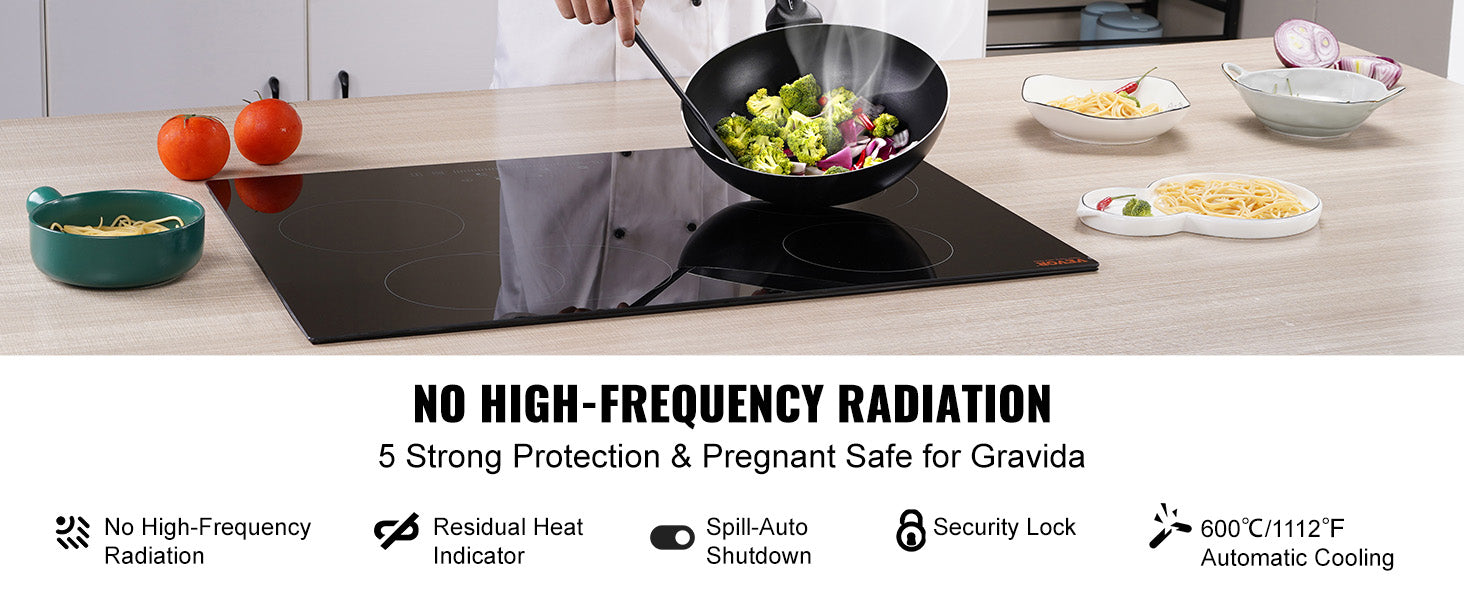 This Built in Electric Stove Top, 30.3 x 20.5 inch 4 Burners, 240V Glass Radiant Cooktop with Sensor Touch Control, Timer & Child Lock Included, 9 Power Levels for Simmer Steam Slow Cook Fry