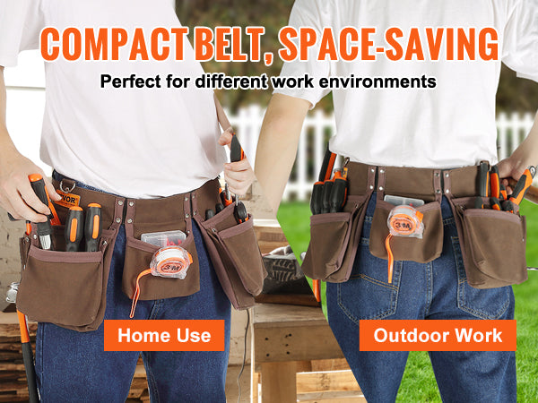 This 13 Pockets Tool Belt, Adjusts from 29 Inches to 54 Inches, Leather Heavy Duty Tool Pouch Bag with Dual Hammer Loops, Tool Bag for Electrician, Carpenter, Handyman, Construction, Framer, Brown
