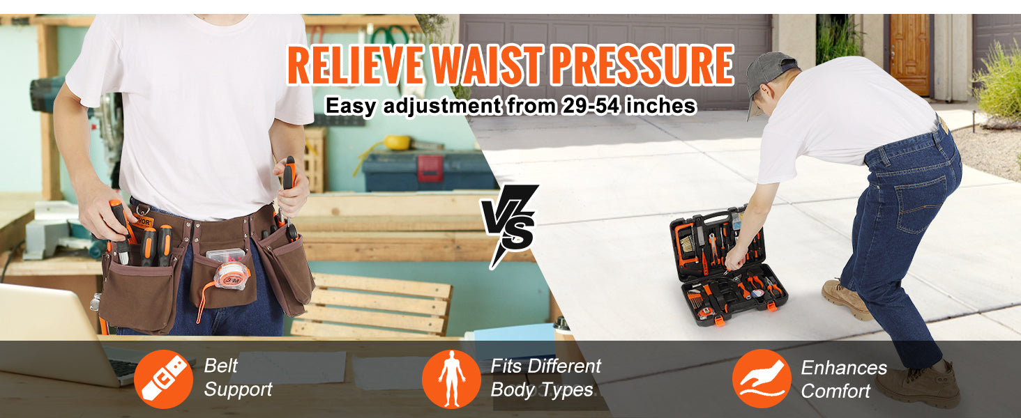 This 13 Pockets Tool Belt, Adjusts from 29 Inches to 54 Inches, Leather Heavy Duty Tool Pouch Bag with Dual Hammer Loops, Tool Bag for Electrician, Carpenter, Handyman, Construction, Framer, Brown