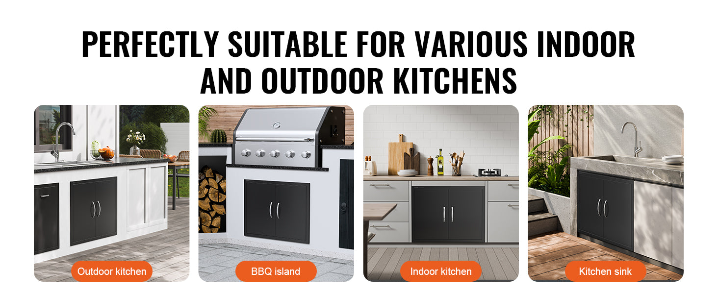 This BBQ Access Door, 31W x 24H Inch Double Outdoor Kitchen Door, Cold Plate Flush Mount Door, Wall Vertical Door with Handles, for BBQ Island, Grilling Station, Outside Cabinet