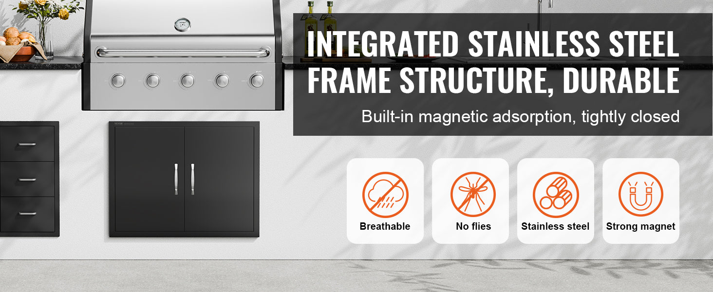 This BBQ Access Door, 31W x 24H Inch Double Outdoor Kitchen Door, Cold Plate Flush Mount Door, Wall Vertical Door with Handles, for BBQ Island, Grilling Station, Outside Cabinet