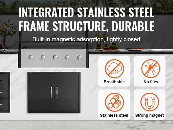 This BBQ Access Door, 31W x 24H Inch Double Outdoor Kitchen Door, Cold Plate Flush Mount Door, Wall Vertical Door with Handles, for BBQ Island, Grilling Station, Outside Cabinet