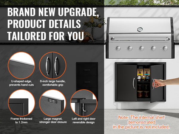 This BBQ Access Door, 31W x 24H Inch Double Outdoor Kitchen Door, Cold Plate Flush Mount Door, Wall Vertical Door with Handles, for BBQ Island, Grilling Station, Outside Cabinet