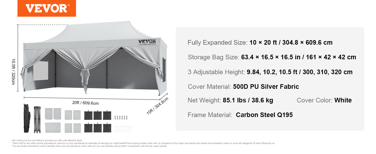 This 10x20 FT Pop up Canopy with Removable Sidewalls, Instant Canopies Portable Gazebo & Wheeled Bag, UV Resistant Waterproof, Enclosed Canopy Tent for Outdoor Events, Patio, Backyard, Party, Parking
