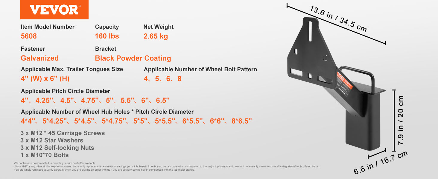 This Spare Tire Carrier, Trailer Spare Tire Mount, 160 lbs Capacity, Utility Trailer Accessories Fits Most 4 & 5 & 6 & 8 Lugs Wheels on 4