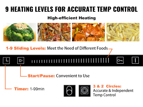 This Built in Electric Stove Top, 30.3 x 20.5 inch 5 Burners, 240V Glass Radiant Cooktop with Sensor Touch Control, Timer & Child Lock Included, 9 Power Levels for Simmer Steam Slow Cook Fry
