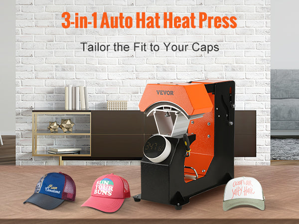 This 3-in-1 Auto Hat Heat Press with 3pcs Interchangeable Platens(6.6