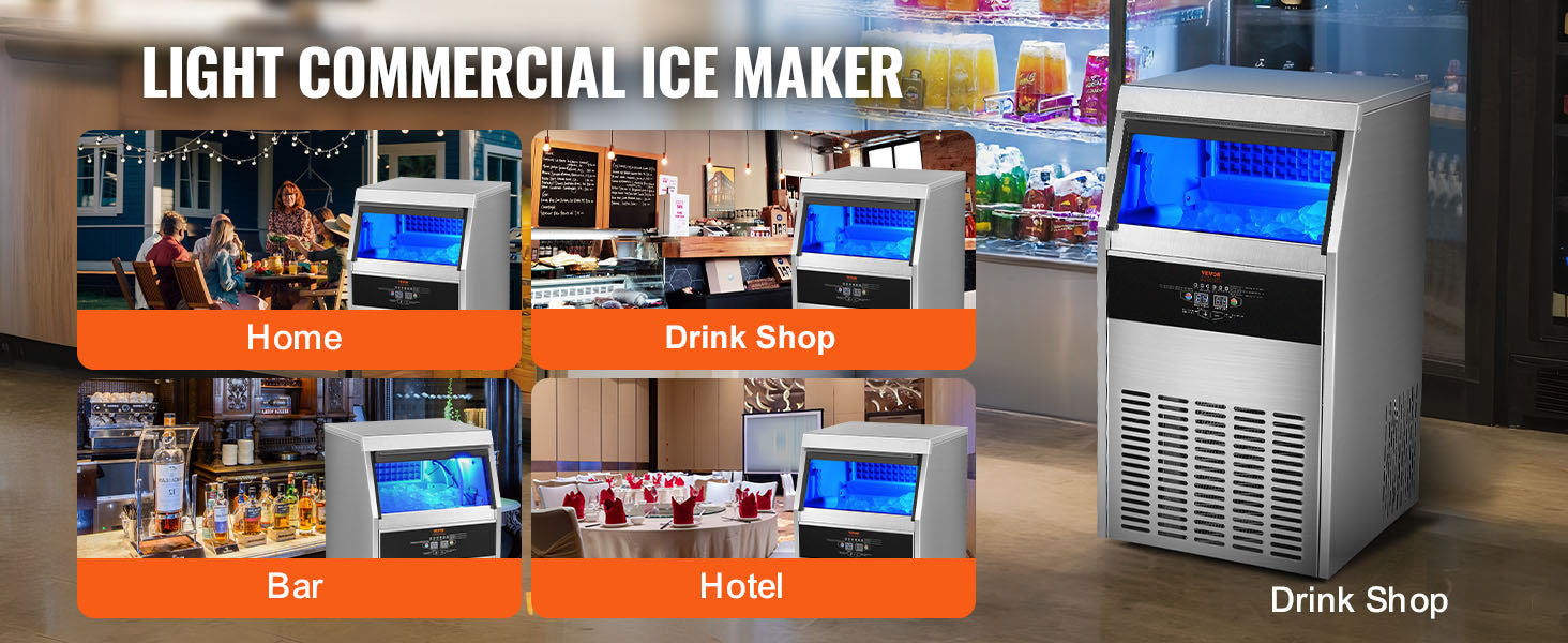 This Commercial Ice Maker, 110lbs/24H, Ice Maker Machine, 60 Ice Cubes in 12-15 Minutes, Freestanding Cabinet Ice Maker with 33lbs Storage Capacity LED Digital Display, for Bar Home Office Restaurant