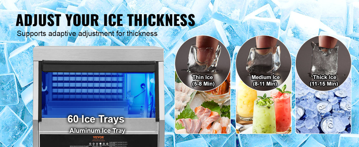 This Commercial Ice Maker, 110lbs/24H, Ice Maker Machine, 60 Ice Cubes in 12-15 Minutes, Freestanding Cabinet Ice Maker with 33lbs Storage Capacity LED Digital Display, for Bar Home Office Restaurant