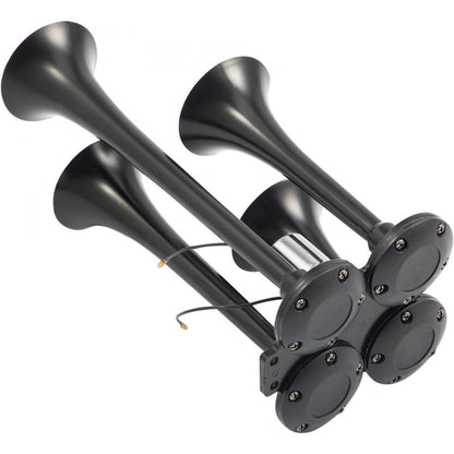 ODDTOOLS 150DB Train Horns Kit for Trucks Super Loud with 120 PSI 12V Air Compressor 4 Trumpet Air Horn Compressor Tank For Any Vehicle Trucks Car Jeep Or SUV (Black) 0.8 Gal/3L