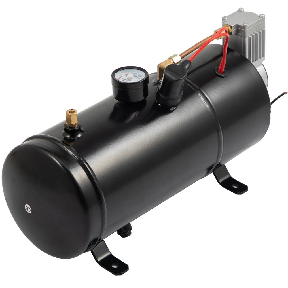 ODDTOOLS 150DB Train Horns Kit for Trucks Super Loud with 120 PSI 12V Air Compressor 4 Trumpet Air Horn Compressor Tank For Any Vehicle Trucks Car Jeep Or SUV (Black) 0.8 Gal/3L