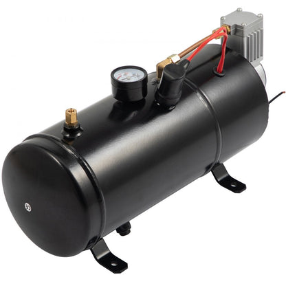 ODDTOOLS 150DB Train Horns Kit for Trucks Super Loud with 120 PSI 12V Air Compressor 4 Trumpet Air Horn Compressor Tank For Any Vehicle Trucks Car Jeep Or SUV (Black) 0.8 Gal/3L