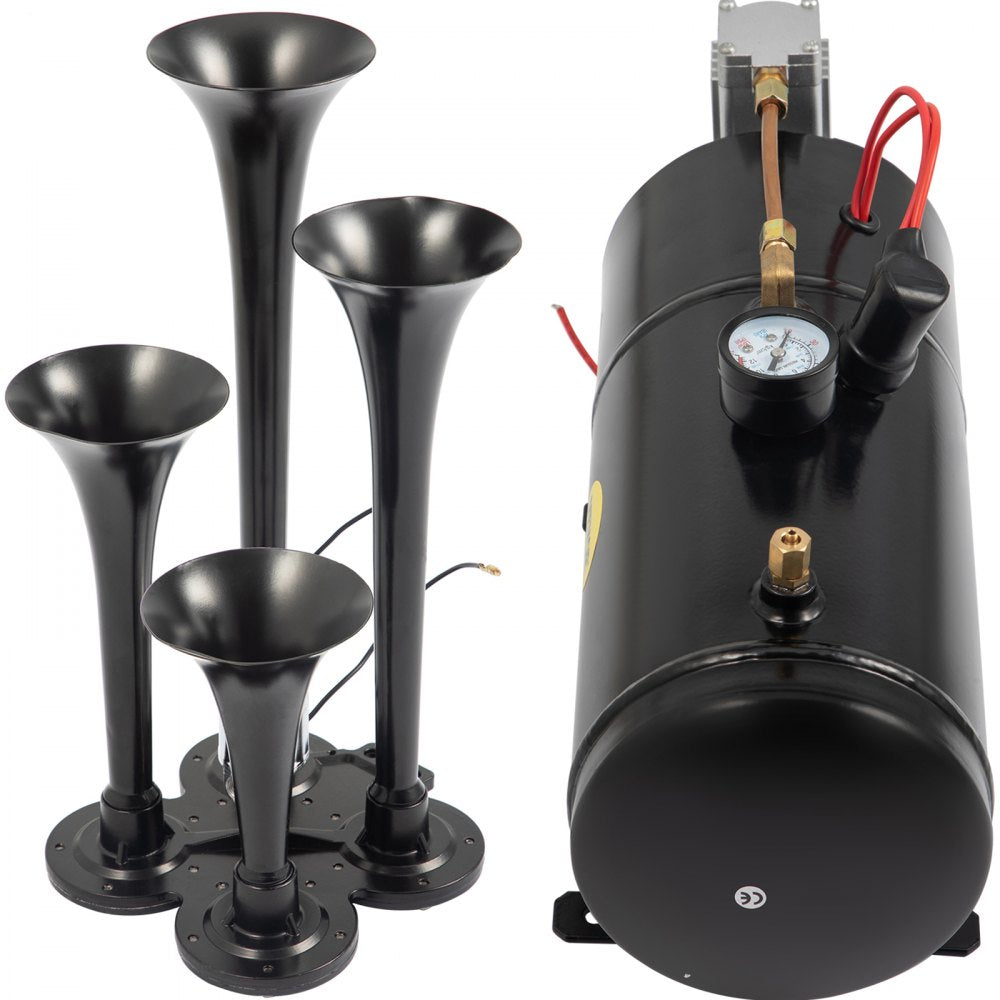 ODDTOOLS 150DB Train Horns Kit for Trucks Super Loud with 120 PSI 12V Air Compressor 4 Trumpet Air Horn Compressor Tank For Any Vehicle Trucks Car Jeep Or SUV (Black) 0.8 Gal/3L