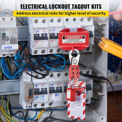 ODDTOOLS 42 PCS Lockout Tagout Kits, Electrical Safety Loto Kit Includes Padlocks, 5 Kinds of Lockouts, Hasps, Tags & Ties, Box, Lockout Safety Tools for Electrical Risk Removal in Industrial, Machinery