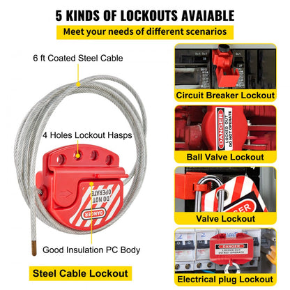 ODDTOOLS 42 PCS Lockout Tagout Kits, Electrical Safety Loto Kit Includes Padlocks, 5 Kinds of Lockouts, Hasps, Tags & Ties, Box, Lockout Safety Tools for Electrical Risk Removal in Industrial, Machinery