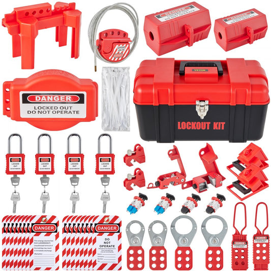 ODDTOOLS 42 PCS Lockout Tagout Kits, Electrical Safety Loto Kit Includes Padlocks, 5 Kinds of Lockouts, Hasps, Tags & Ties, Box, Lockout Safety Tools for Electrical Risk Removal in Industrial, Machinery