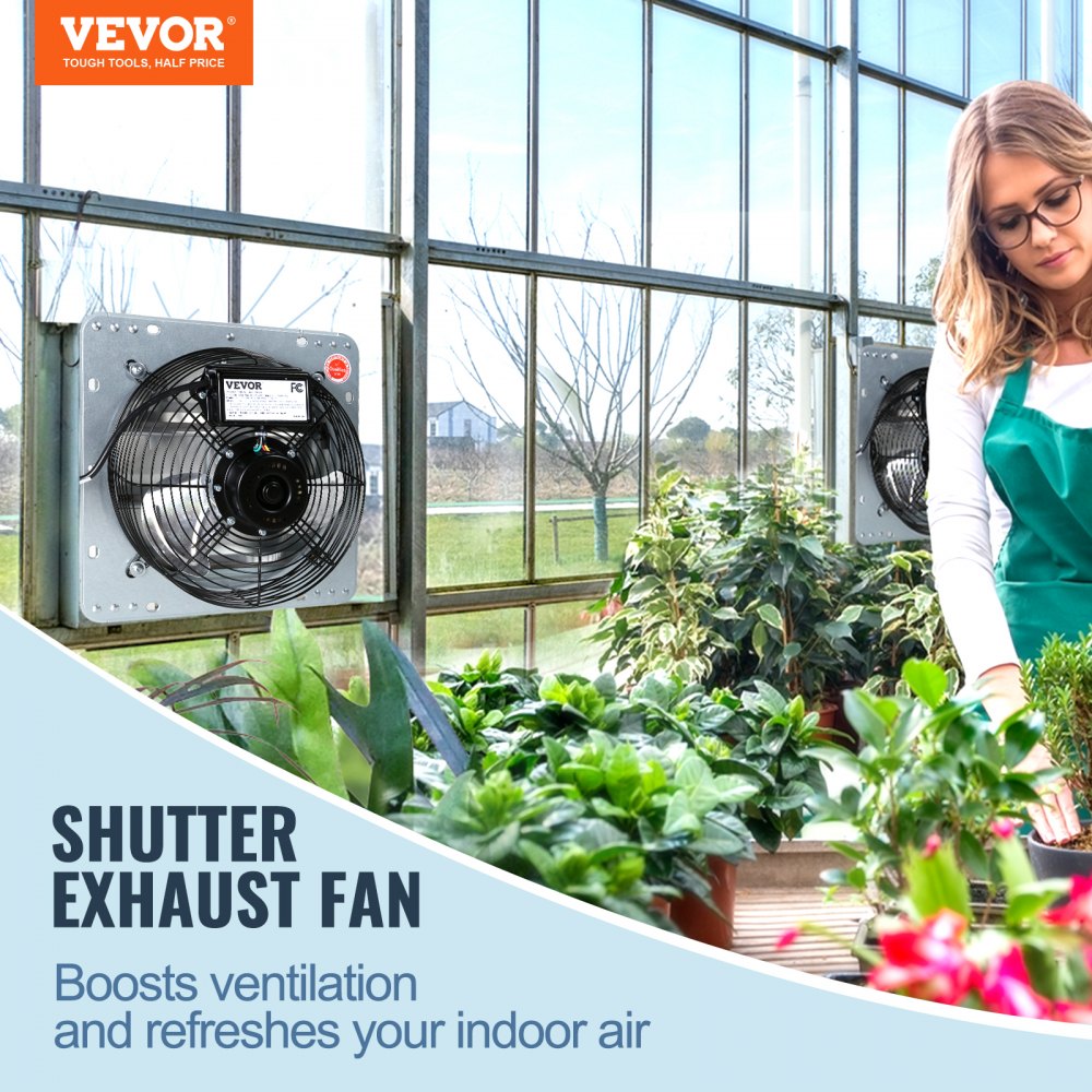 ODDTOOLS 16'' Shutter Exhaust Fan, High-speed 2000 CFM, Aluminum Wall Mount Attic Fan with AC-motor, Ventilation and Cooling for Greenhouses, Garages, Sheds, Shops, FCC
