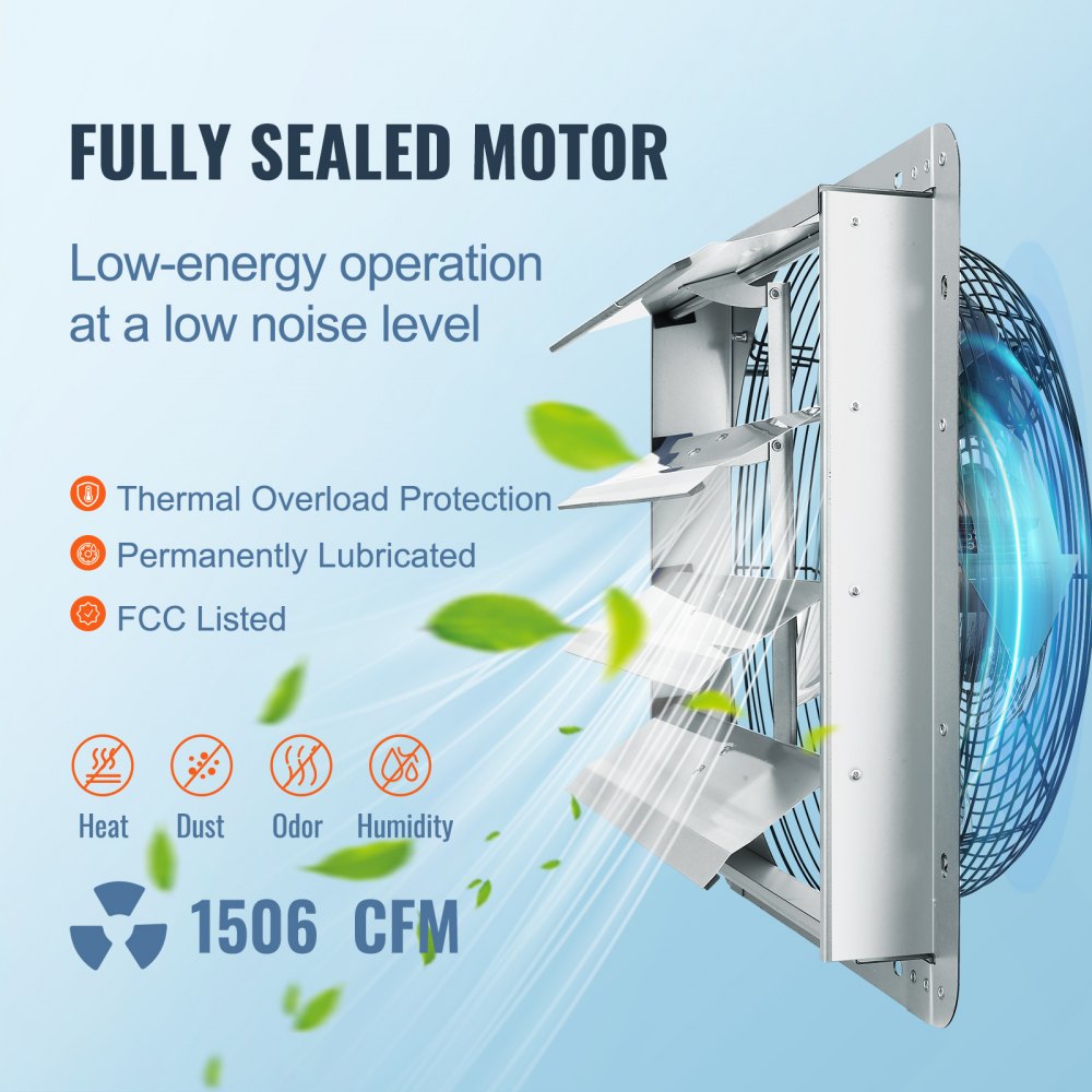 ODDTOOLS 16'' Shutter Exhaust Fan, High-speed 2000 CFM, Aluminum Wall Mount Attic Fan with AC-motor, Ventilation and Cooling for Greenhouses, Garages, Sheds, Shops, FCC