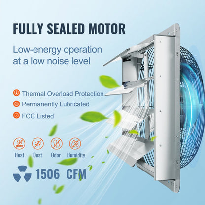 ODDTOOLS 16'' Shutter Exhaust Fan, High-speed 2000 CFM, Aluminum Wall Mount Attic Fan with AC-motor, Ventilation and Cooling for Greenhouses, Garages, Sheds, Shops, FCC