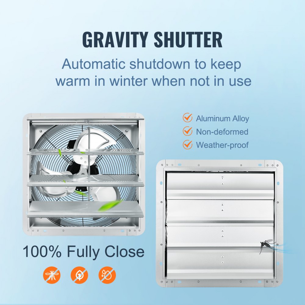 ODDTOOLS 16'' Shutter Exhaust Fan, High-speed 2000 CFM, Aluminum Wall Mount Attic Fan with AC-motor, Ventilation and Cooling for Greenhouses, Garages, Sheds, Shops, FCC