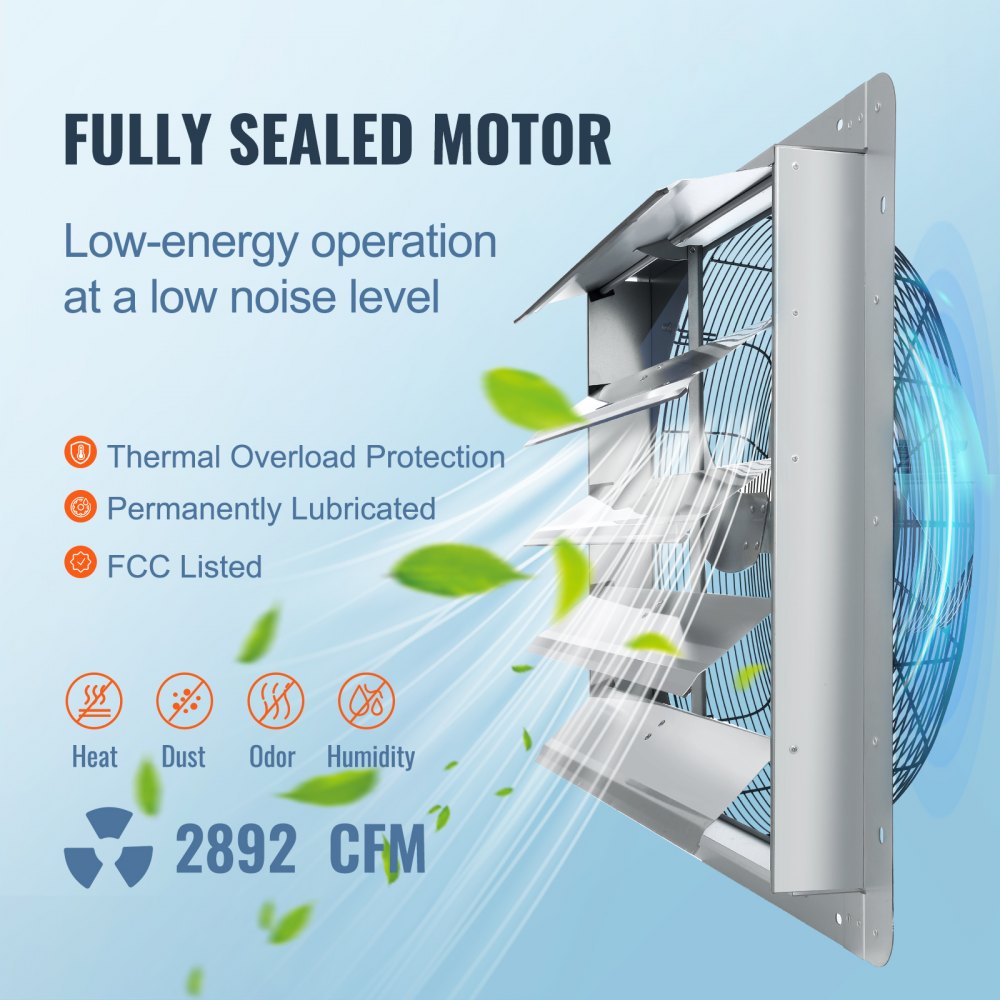 ODDTOOLS 24'' Shutter Exhaust Fan, High-speed 3320 CFM, Aluminum Wall Mount Attic Fan with AC-motor, Ventilation and Cooling for Greenhouses, Garages, Sheds, Shops, FCC