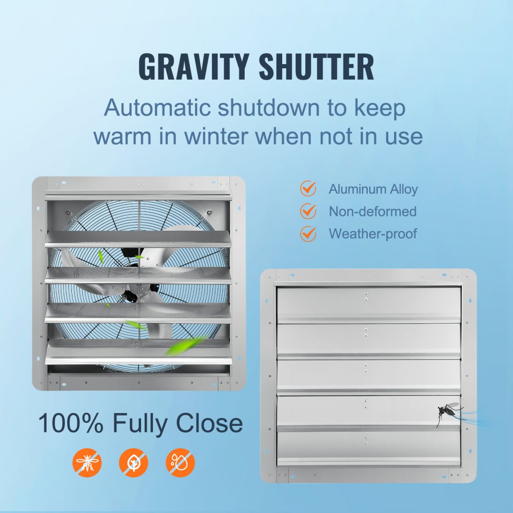 ODDTOOLS 24'' Shutter Exhaust Fan, High-speed 3320 CFM, Aluminum Wall Mount Attic Fan with AC-motor, Ventilation and Cooling for Greenhouses, Garages, Sheds, Shops, FCC