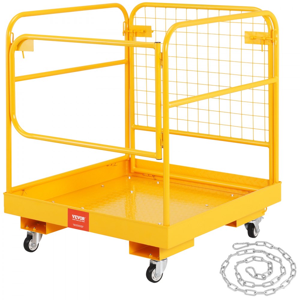 ODDTOOLS Forklift Safety Cage, 1200 lbs Load Capacity, 36 x 36 inches Folding Forklift Work Platform with Lockable Swivel Wheels, Drain Hole & Device Chain, Holds 1 to 2 Adults, Perfect for Aerial Work
