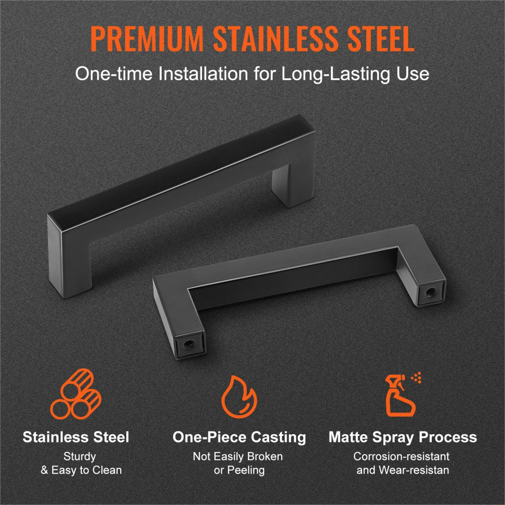 ODDTOOLS 10 Pack Cabinet Pulls, 3.86in / 96mm Center to Center Slim Square Kitchen Cabinet Drawer, Stainless Steel Modern Kitchen Cupboard Door Handles for Kitchen Bathroom Bar Hardware Matte Black