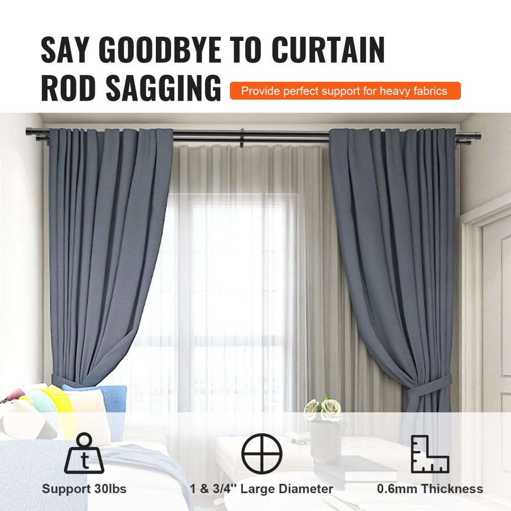 ODDTOOLS 1 Inch Double Curtain Rods 36 to 72 Inches(3-6ft), Drapery Rods for Windows 24 to 68 Inches, Telescoping Dual Curtain Rod with Round Finials, Black