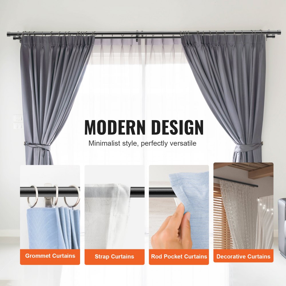 ODDTOOLS 1 Inch Double Curtain Rods 36 to 72 Inches(3-6ft), Drapery Rods for Windows 24 to 68 Inches, Telescoping Dual Curtain Rod with Round Finials, Black