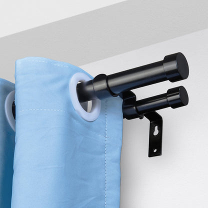 ODDTOOLS 1 Inch Double Curtain Rods 36 to 72 Inches(3-6ft), Drapery Rods for Windows 24 to 68 Inches, Telescoping Dual Curtain Rod with Round Finials, Black