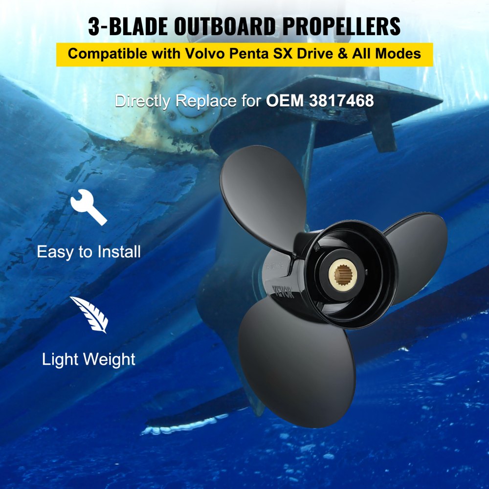 ODDTOOLS Outboard Propeller, Replace for OEM 3817468, 3-Blade 14 1/2" x 19" Pitch Aluminium Boat Propeller, Compatible with Volvo Penta SX Drive All Models, w/ 19 Tooth Splines, RH