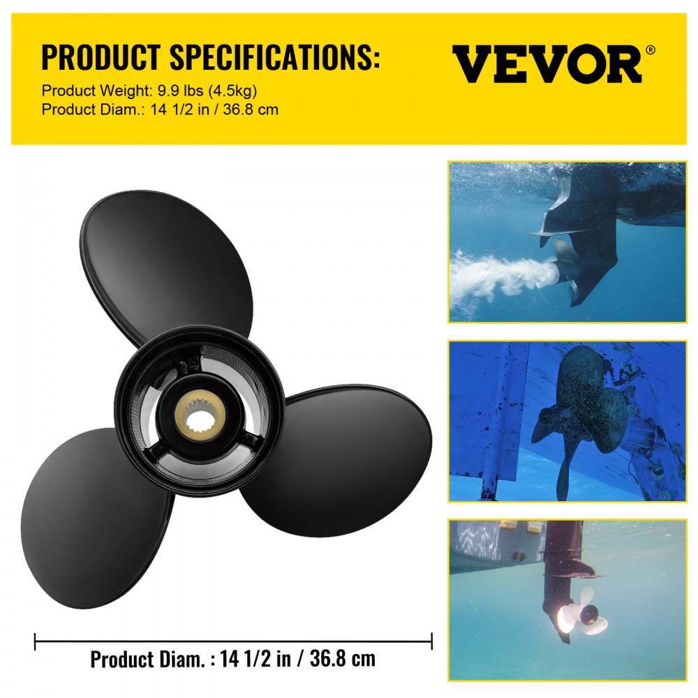 ODDTOOLS Outboard Propeller, Replace for OEM 3817468, 3-Blade 14 1/2" x 19" Pitch Aluminium Boat Propeller, Compatible with Volvo Penta SX Drive All Models, w/ 19 Tooth Splines, RH