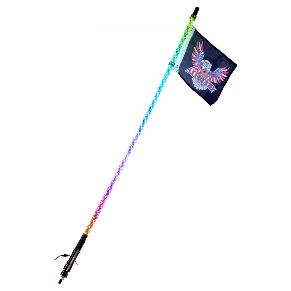 ODDTOOLS 1 PC 3 FT Whip Light, APP & RF Remote Control Led Whip Light, Waterproof 360° Spiral RGB Chasing Lighted Whips with 2 Flags, for UTVs, ATVs, Motorcycles, RZR, Can-am, Trucks, Off-road, Go-karts