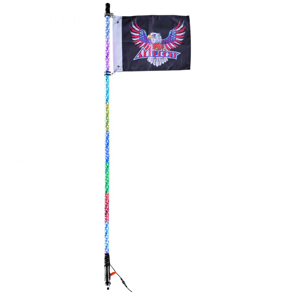 ODDTOOLS 1 PC 3 FT Whip Light, APP & RF Remote Control Led Whip Light, Waterproof 360° Spiral RGB Chasing Lighted Whips with 2 Flags, for UTVs, ATVs, Motorcycles, RZR, Can-am, Trucks, Off-road, Go-karts