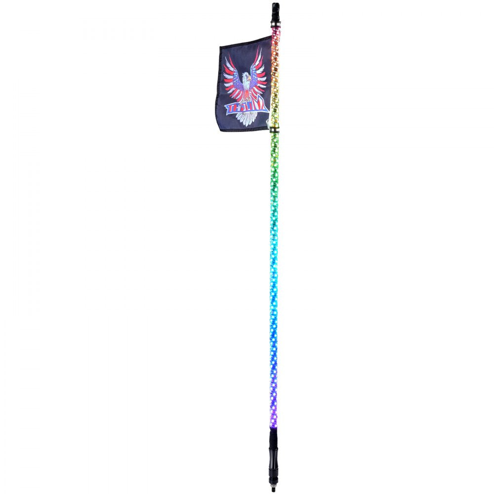 ODDTOOLS 1 PC 3 FT Whip Light, APP & RF Remote Control Led Whip Light, Waterproof 360° Spiral RGB Chasing Lighted Whips with 2 Flags, for UTVs, ATVs, Motorcycles, RZR, Can-am, Trucks, Off-road, Go-karts