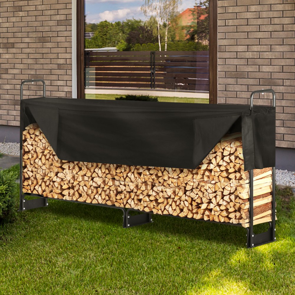 ODDTOOLS 8.5FT Outdoor Firewood Rack with Cover, 102x14.2x46.1 in, Heavy Duty Firewood Holder & 600D Oxford Waterproof Cover for Fireplace, Patio, Indoor/Outdoor Log Storage Rack for 1/2 Cord of Firewood