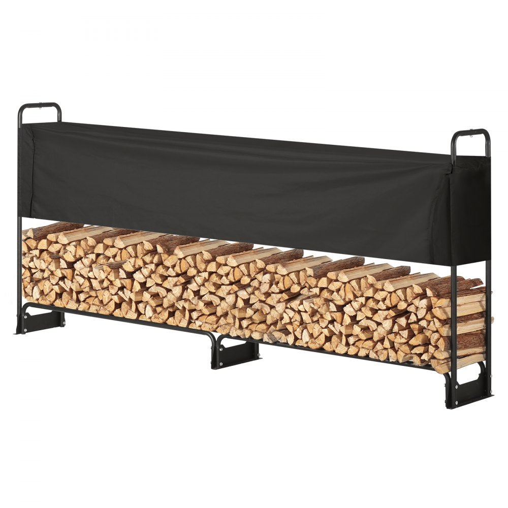 ODDTOOLS 8.5FT Outdoor Firewood Rack with Cover, 102x14.2x46.1 in, Heavy Duty Firewood Holder & 600D Oxford Waterproof Cover for Fireplace, Patio, Indoor/Outdoor Log Storage Rack for 1/2 Cord of Firewood