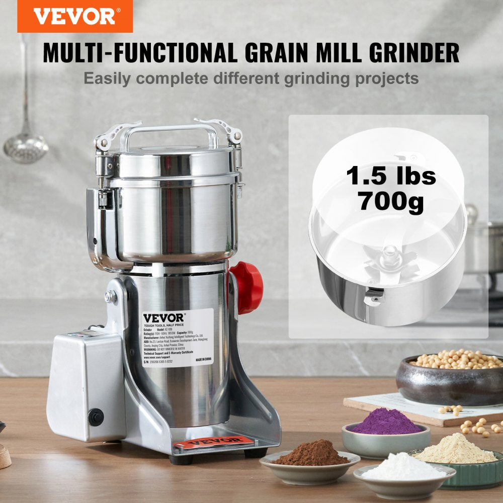 ODDTOOLS 700g Electric Grain Mill Grinder, High Speed 2500W Commercial Spice Grinders, Stainless Steel Pulverizer Powder Machine, for Dry Herbs Grains Spices Cereals Coffee Corn Pepper, Swing Type