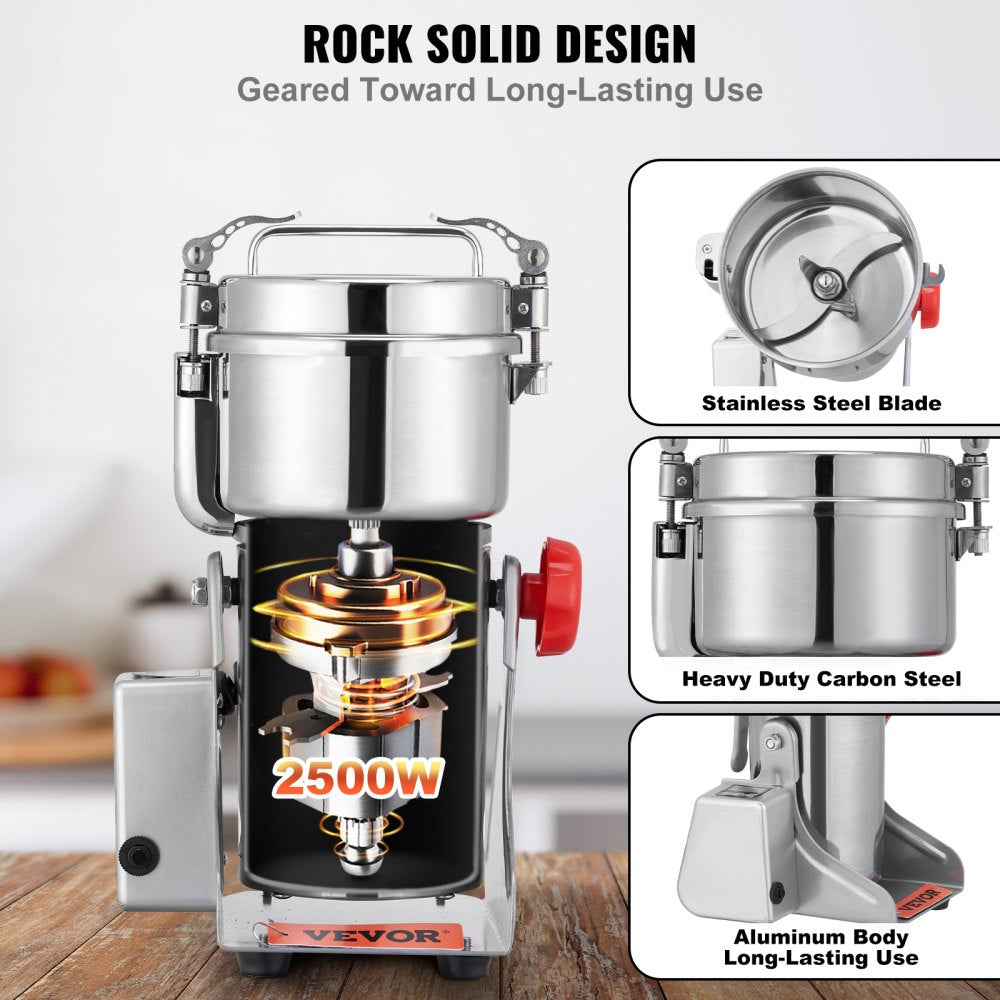 ODDTOOLS 700g Electric Grain Mill Grinder, High Speed 2500W Commercial Spice Grinders, Stainless Steel Pulverizer Powder Machine, for Dry Herbs Grains Spices Cereals Coffee Corn Pepper, Swing Type