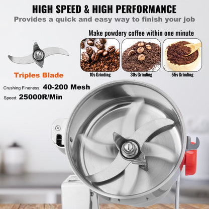 ODDTOOLS 700g Electric Grain Mill Grinder, High Speed 2500W Commercial Spice Grinders, Stainless Steel Pulverizer Powder Machine, for Dry Herbs Grains Spices Cereals Coffee Corn Pepper, Swing Type