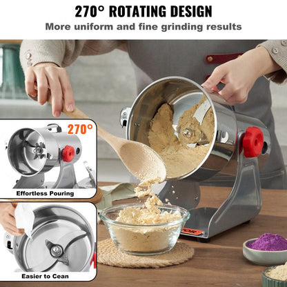 ODDTOOLS 700g Electric Grain Mill Grinder, High Speed 2500W Commercial Spice Grinders, Stainless Steel Pulverizer Powder Machine, for Dry Herbs Grains Spices Cereals Coffee Corn Pepper, Swing Type