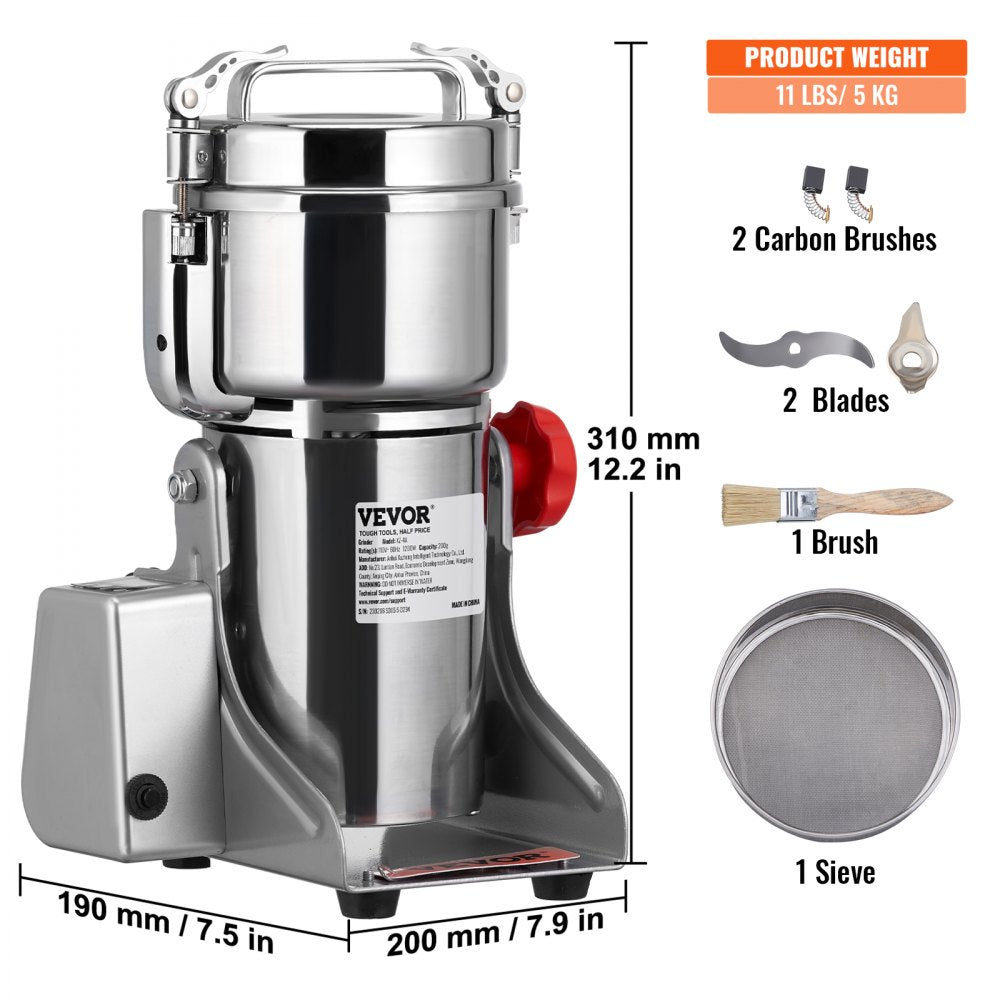 ODDTOOLS 700g Electric Grain Mill Grinder, High Speed 2500W Commercial Spice Grinders, Stainless Steel Pulverizer Powder Machine, for Dry Herbs Grains Spices Cereals Coffee Corn Pepper, Swing Type