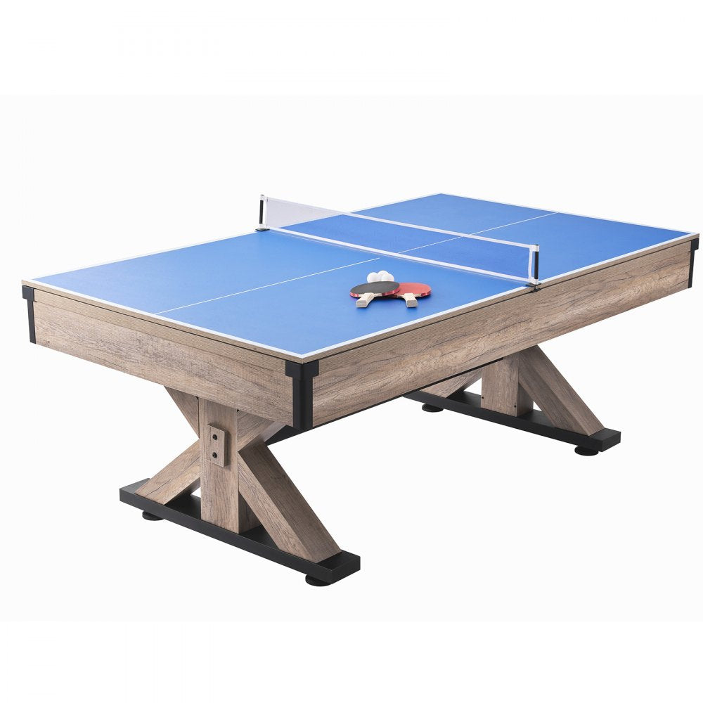 ODDTOOLS Billiards Table Combo Set, 7ft 3-in-1 Multi Game Table with Dining, Pool, and Tennis Table, Includes Full Set of Accessories, Wood Color with Grey Cloth, Perfect for Family Game Room Kids Adults
